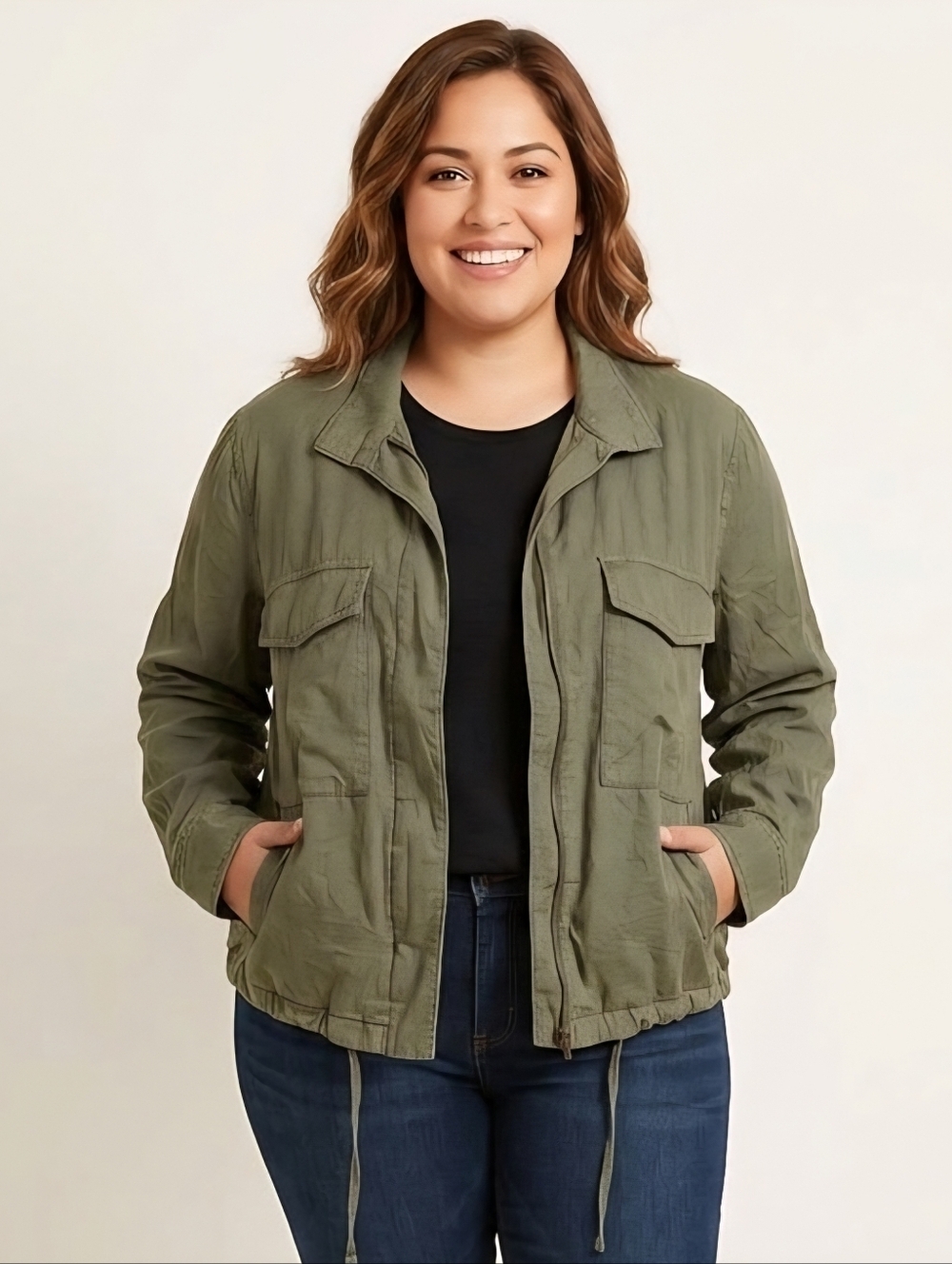 Sanctuary Lightweight Lyocell Olive Cargo Field Jacket XL